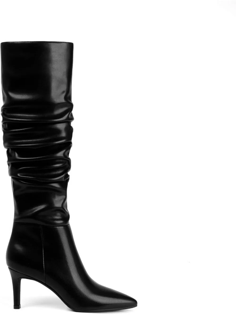 Women's Slouchy Black Pointed Toe Faux Leather Stiletto Heel Over The Knee Boots